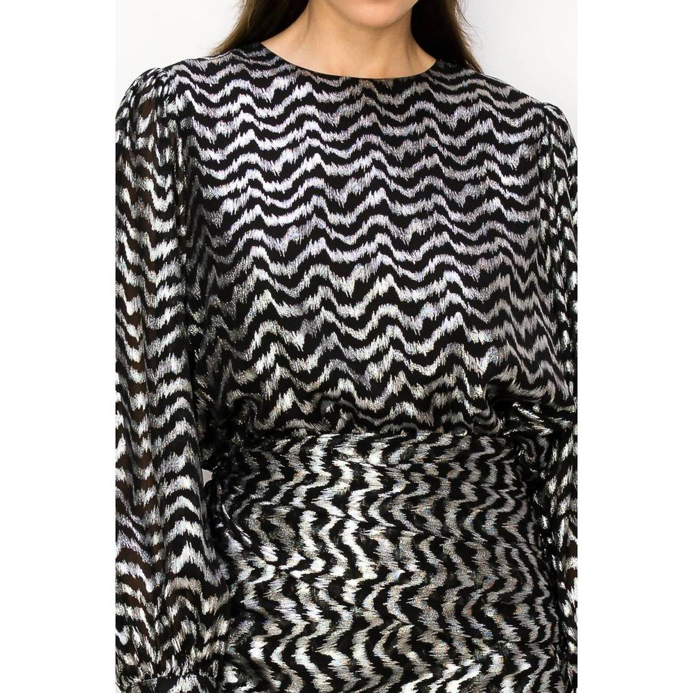 NEW INA chevron print blouse in metallic silver